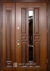 Дверь железная со стеклопакетом и резьбой №81 - фото вид снаружи